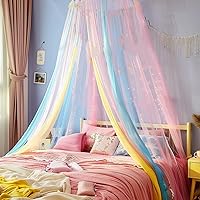 Vista 2 de Comtelek Mosquitera Dosel de Cama para Niñas, Cortinas de Dosel de Cama Arcoíris Tamaño Full Queen desde el Techo, Mosquitera de Cúpula Tienda
