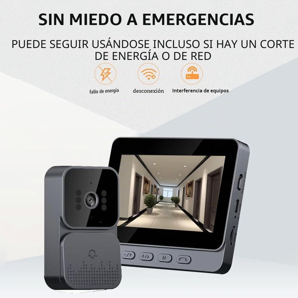 1080P Timbre Inalámbrico con Cámara,Timbre inalámbrico exterior impermeable Con pantalla IPS de 4,3 'Visión No requiere WiFi audio bidireccional visión nocturna，Timbre con camara inalambrico Vision70°