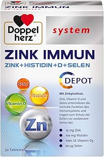 Doppelherz system Zink Immun Depot – Zink, Vitamin D und Selen unterstützen die normale Funktion des Immunsystems – 30 Tabletten