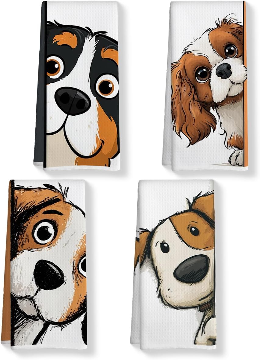 4 Pcs Funny Dog Kitchen Towels, Cute Dogs Gifts Decorative Dish Towels
