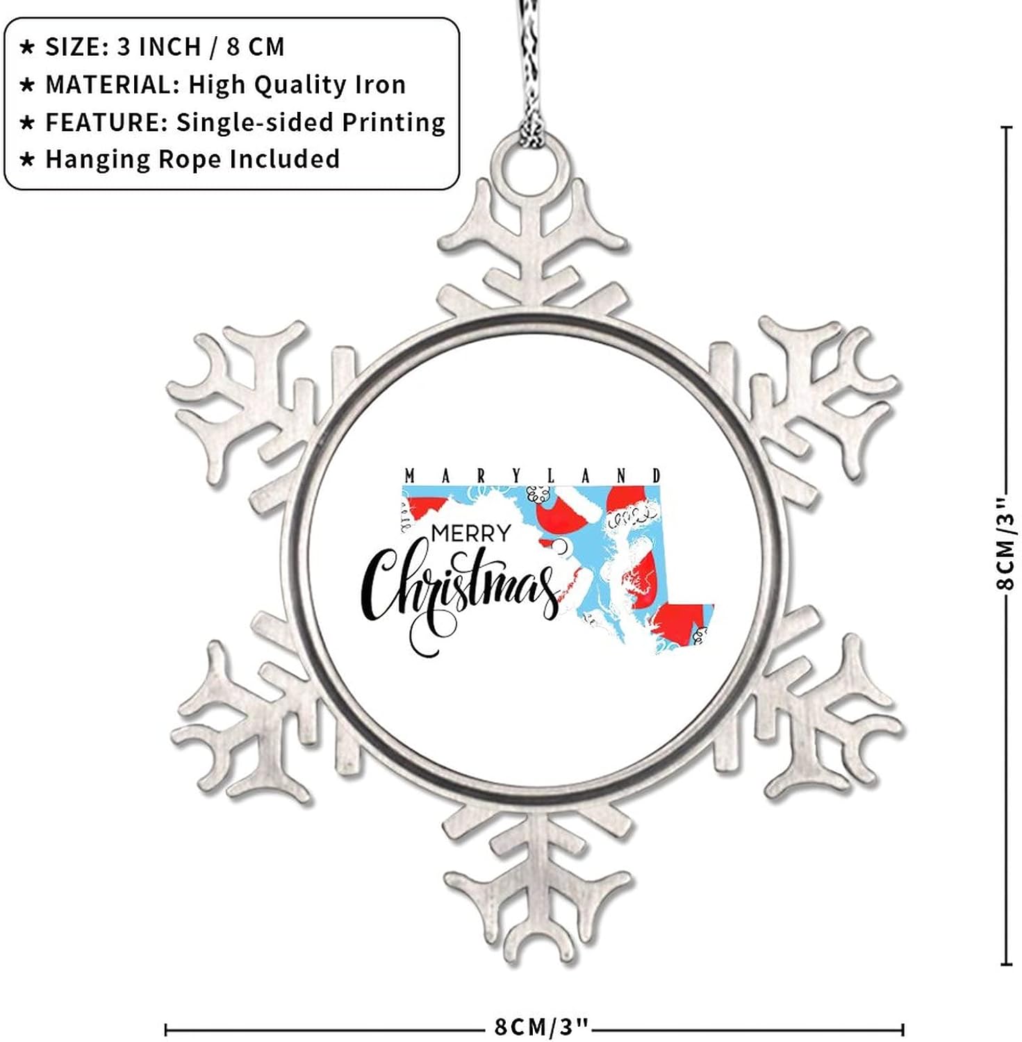 Snowflake Ornaments Maryland Home State Personalized Christmas Ornaments 2022 Merry Christmas Christmas Tree Ornaments Metal Souvenir Xmas Tree Hang Pendant Exchange Long Distance Gift 3 Inch