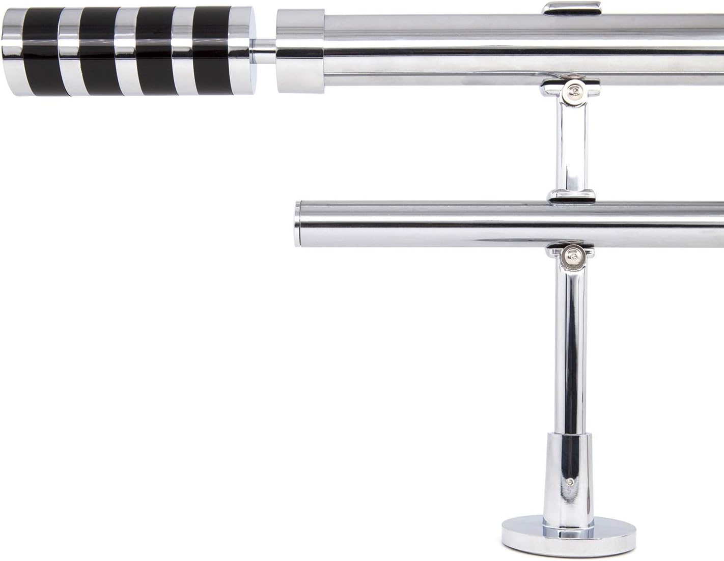 Extensional 1.1 and 0.77 inch Round Double Rod Bracket with Concrete Wall mounting base plate(Chrome)
