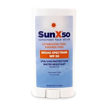 CoreTex Sun X 50 SPF Broad Spectrum Sunscreen Face Stick - 0.5oz Travel Size Stick of Paraben, Oxybenzone, Octinoxate, Oil Free Sunscreen - No White Cast, Water Resistant Up to 80 Minutes
