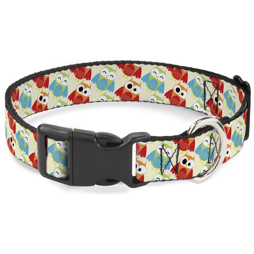 Collier plastique chouette yeux jaune rouge bleu chien moyen 16-58cm