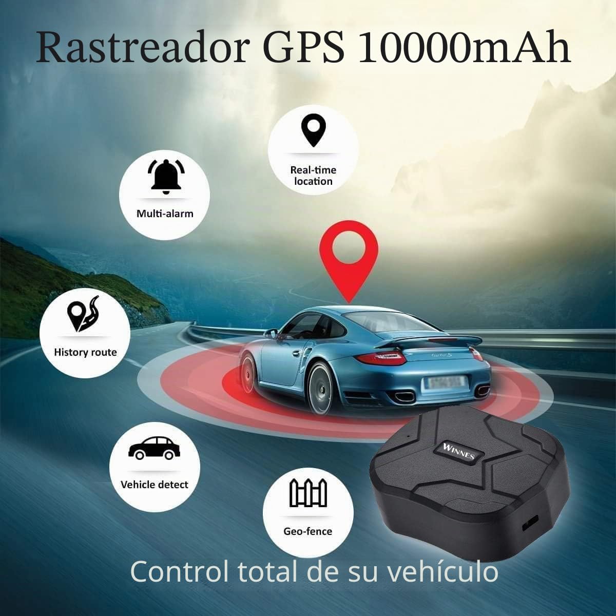 GPS Tracker,10000mAh 150 días de Espera,Seguimiento en Tiempo Real,Magnético Fuerte Rastreador Antirrobo a Prueba de Agua,Localizador de GPS para Coche/Camión/Motocicleta/Barco, Aplicación Gratuita