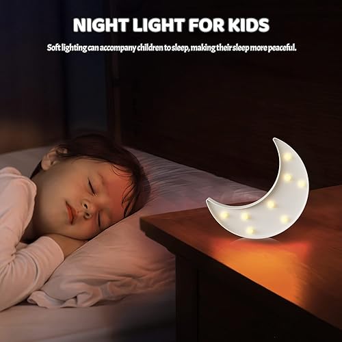Miniatura 4 de Luz nocturna de luna amarilla para dormitorio de niños, decoración de luna alimentada por batería para pared de guardería, luces nocturnas para