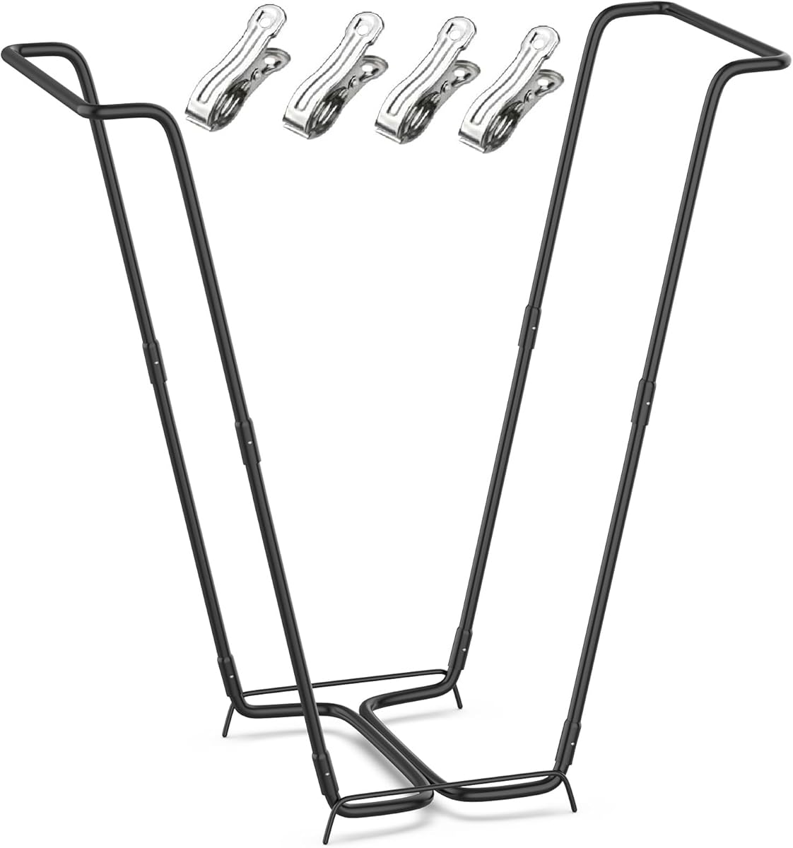 Outdoor Trash Bag Holder Metal Garden Trash Bag Holder for Yard Waste Stand Holds 30-45 Gallons Leaf Bag Holder with 4 Clips for Leaves Camping Lawn Party Weeding Yard Gardening（1pcs+4clips）