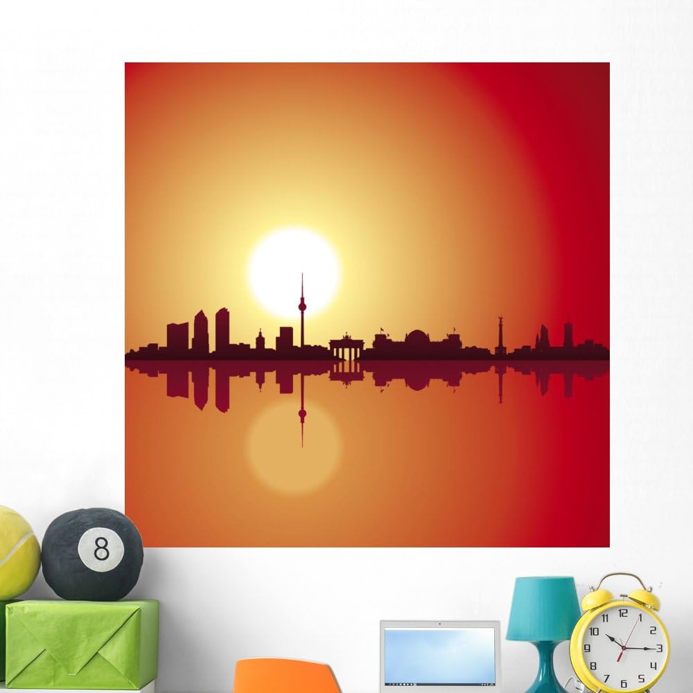 Wallmonkeys Berlin Skyline Sunset Wall Mural Peel and Stick Graphic (48 in H x 48 in W) WM349457