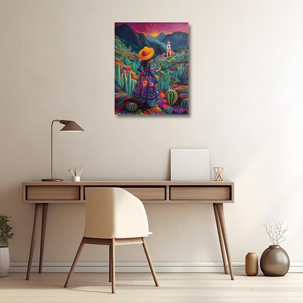 HULDFRDA Adult Paint by Number Kits on Canvas, Mexican Woman Paint by Numbers Kit, Mexican Cactus Painting by Numbers for Adults,Color by Numbers Canvas Art Decor, 16 x20 Inch