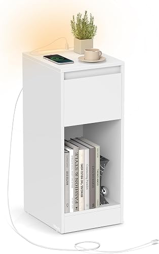 VASAGLE Table de Chevet Étroite, avec Éclairage LED