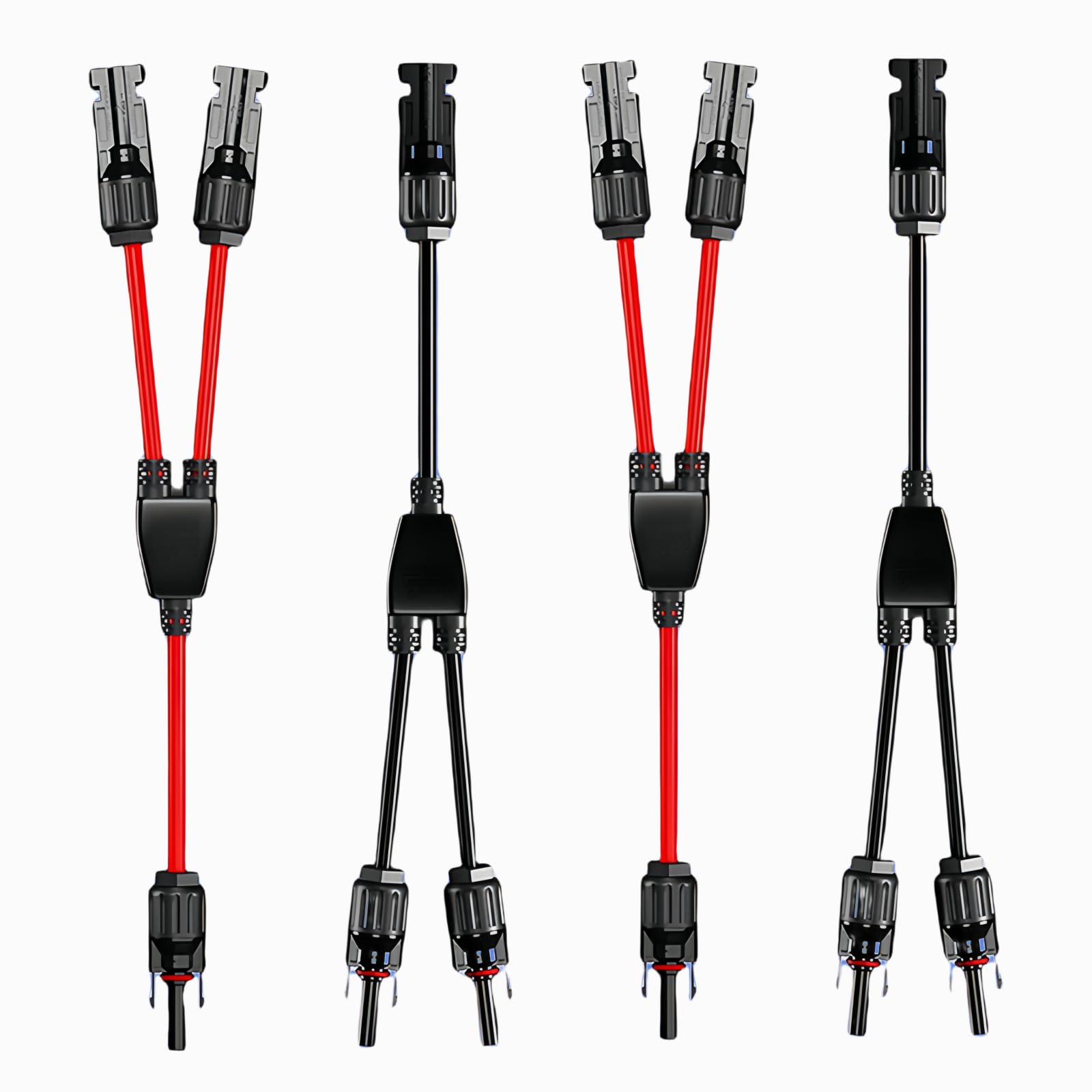 2 pares de conectores solares Y-Tee 1 a 2 adaptadores paralelos impermeables, conector de cable de cobre estañado de 10 AWG para paneles solares fotovoltaicos (2 pares M/FF y F/MM)