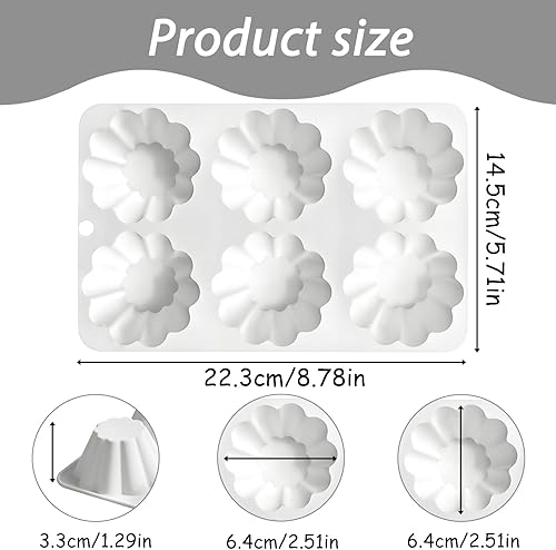 Miniatura 2 de Silicone Pudding Mold, 6-Cavity Nonstick Jello Dessert Making Tray, Custard Mold for Mousse Cake, Set of 2, White