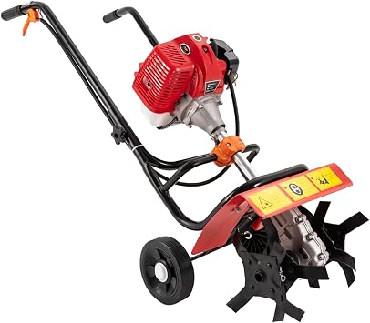 Gas Power Tillers, 52CC 2-Stroke Gasoline Powered Garden Farmyard Tiller Cultivator, 1.9KW Single Cylinder Mini Gasoline Tiller with Hand-Pull Recoil, Gasoline Engine Tilling Rototiller for Planting