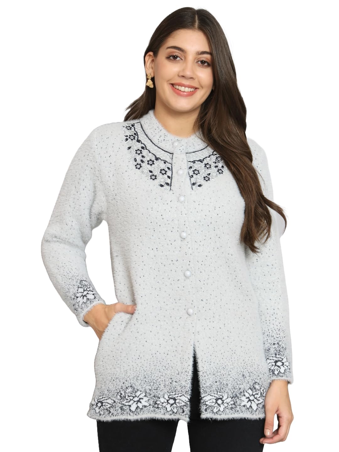ewools Women's Winterwear Hair Woolen Sweaters Embroidered Cardigans-picture-12
