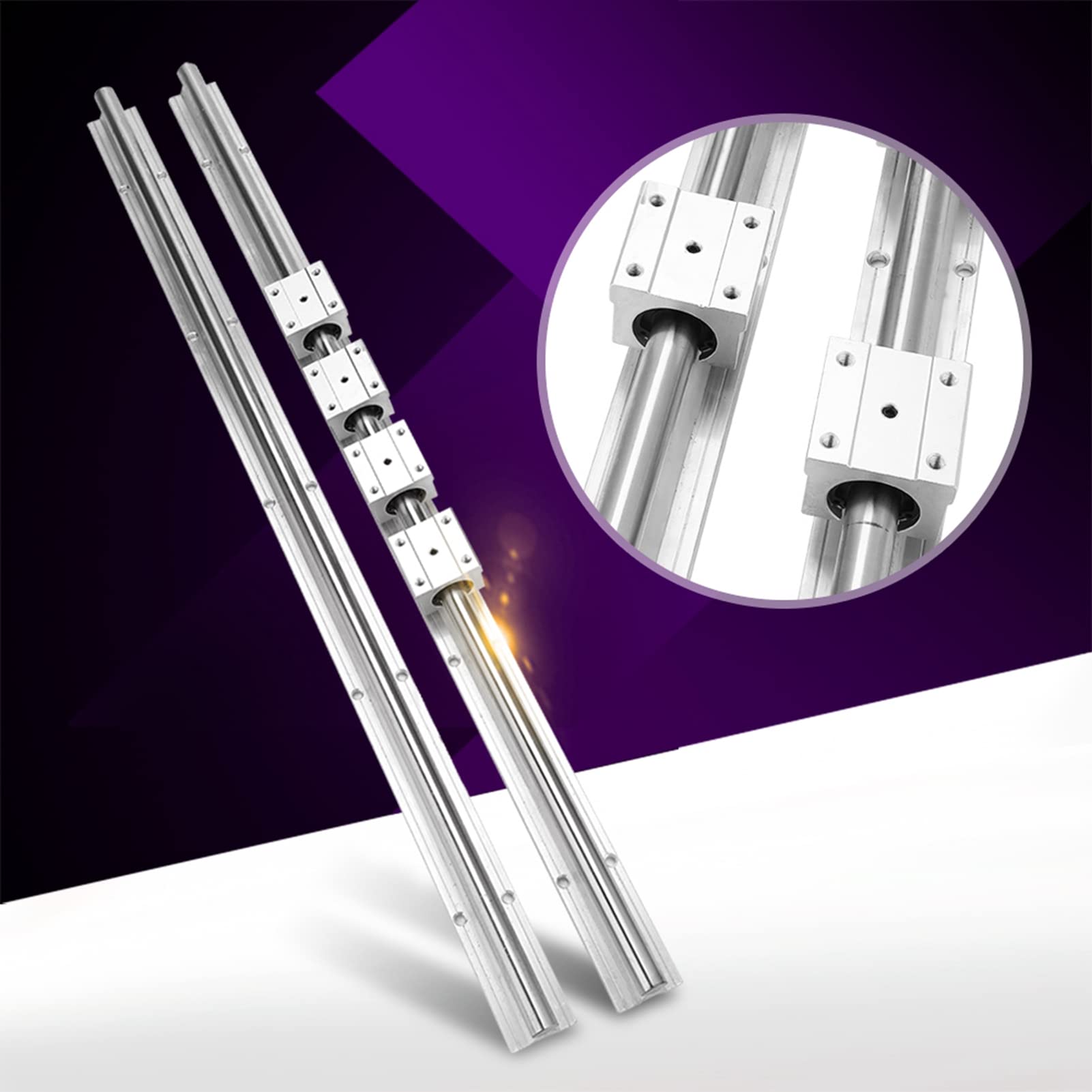 2 PCS SBR16-750mm Riel de Eje Deslizante Lineal, Riel de Eje de Movimiento Lineal con 4 Rodamientos SBR16UU