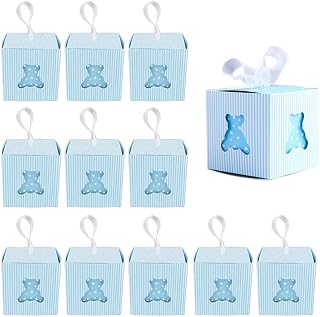 50 Pieces Paper Candy Boxes, Square Paper Candy Box, Candy Favourite Gift Boxes, Square Small Gift Boxes, Gift Box, with 50 Ribbons, Gift Box for Birthday, Wedding, Party
