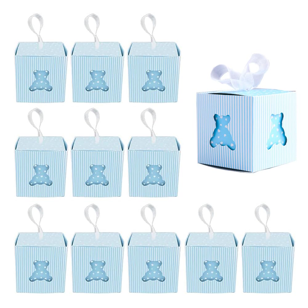 50 Pezzi Scatola di Caramelle Regalo Carta, Scatole di Carta Regalo, Scatoline Carta Portaconfetti, con 50 Nastri, Confezione Regalo per Compleanno, Matrimonio, Festa, Blu