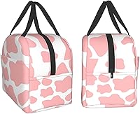 Vista 4 de Lonchera aislada reutilizable, bolsa de almuerzo hielera para mujeres y hombres, picnic, oficina, trabajo, vaca rosa fresa