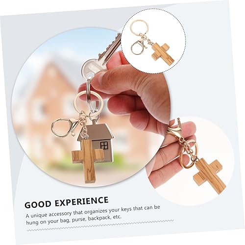Miniatura 4 de Llavero de madera de olivo natural, pequeño colgante religioso para hombres y mujeres, delicado accesorio de artesanía, llavero de madera para hacer