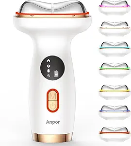 7-in-1 Face & Neck Beauty Massager with Heat & Cold, Gua Sha Facial Massager Tool, 7 Light Therapies, Smart Vibration, Microcurrent for Puffiness, Firming & Glowing Skincare (Pearl White)