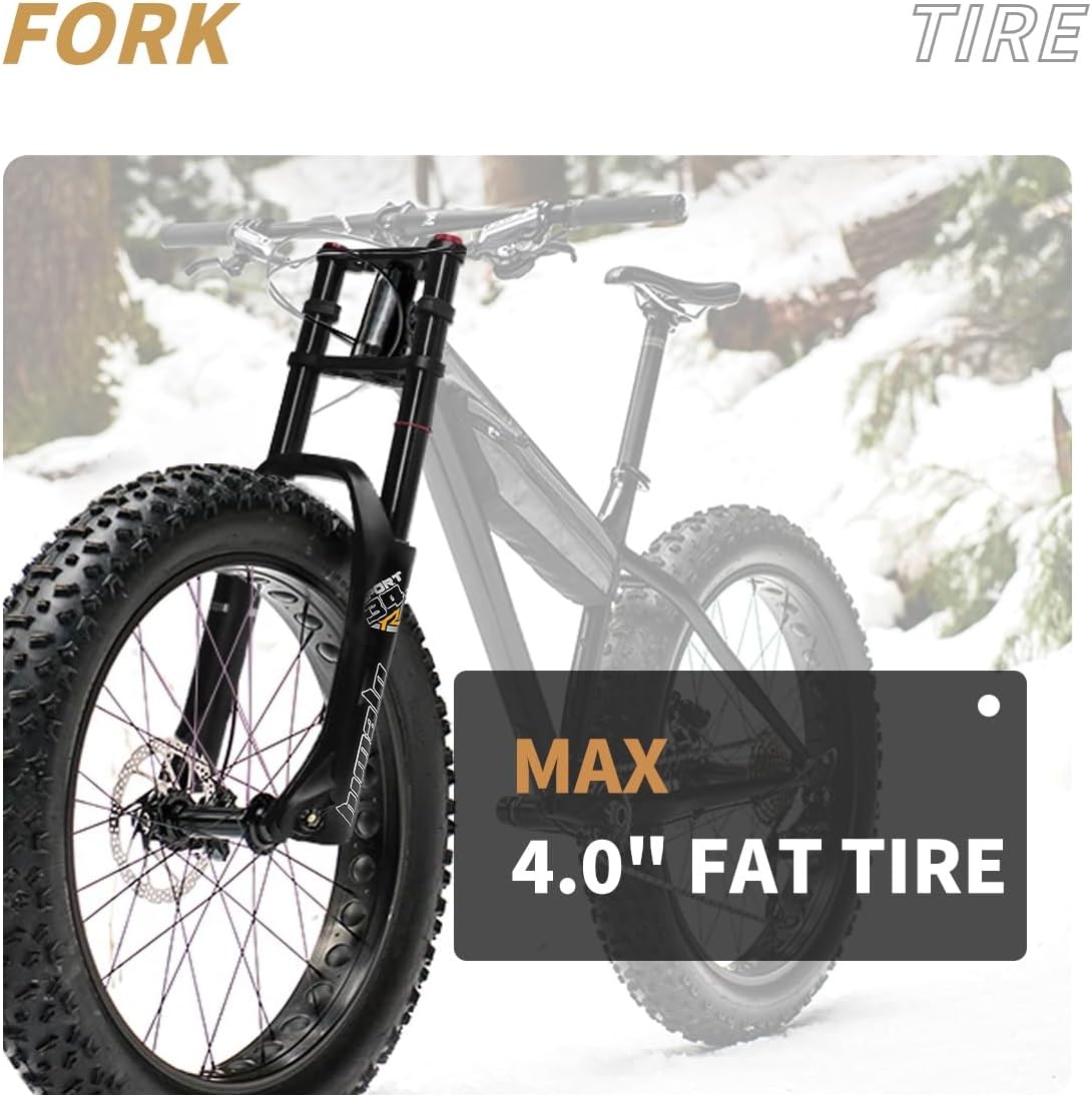26 Inch Fat Bike Fork 4.0 Tire Disc Brake 160mm Travel E-Bike Air Suspension Fork 9 * 135mm QR 1-1/8" Straight Downhill Mountain Bike Front Fork Rebound Adjust Manual Lockout(Black)