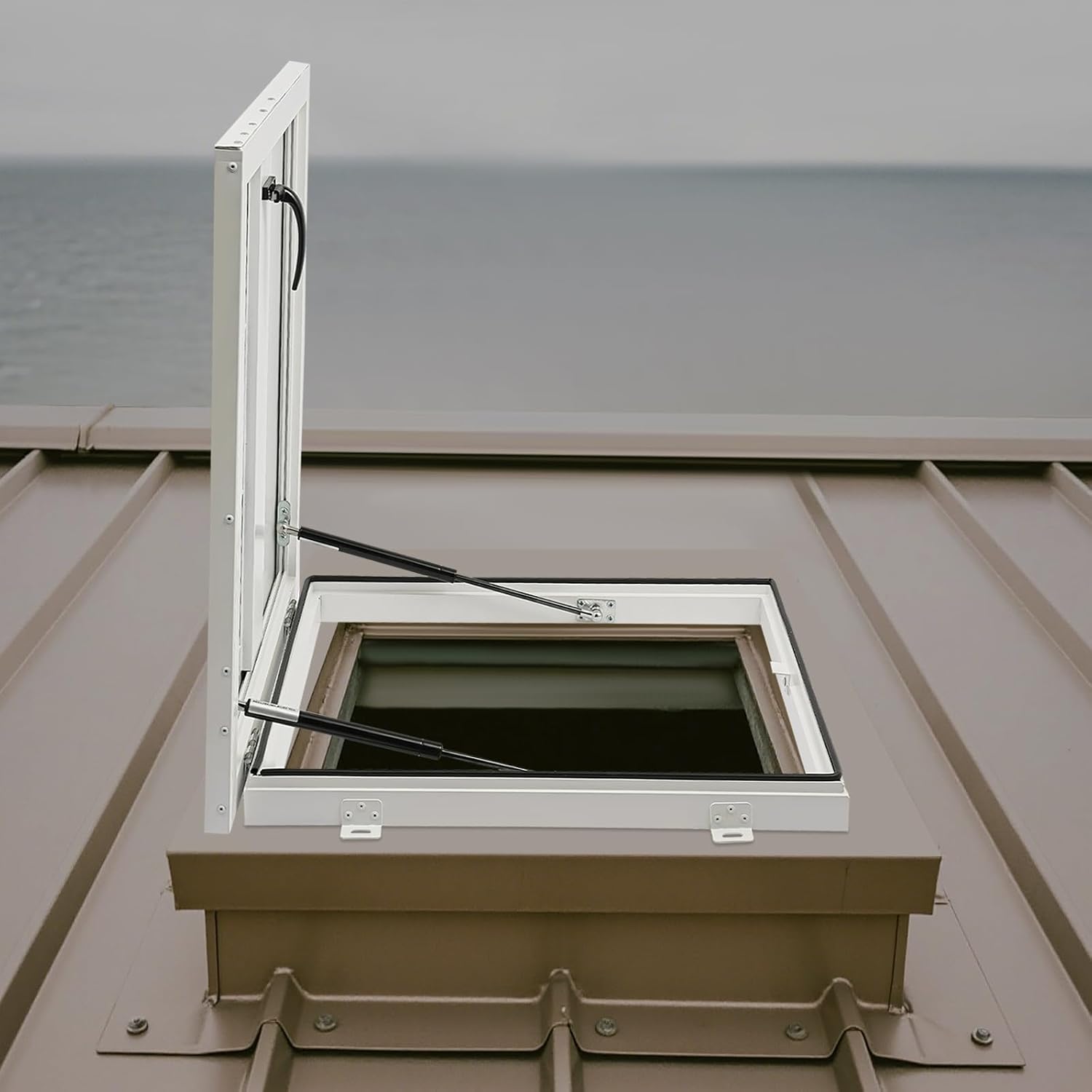 Roof Hatch 22x22 Inch Opening, Aluminum Galvanized Access Door with 110lb Capacity, Aluminum Alloy Access Door with Hydraulic Support and Seal Ring for Residential Commercial Roof (White)