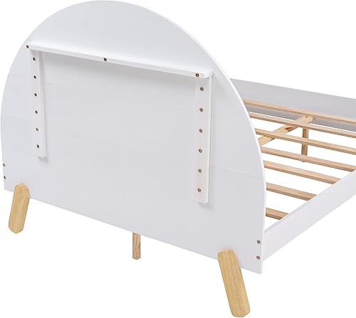 Miniatura 8 de SOFTSEA Marco de cama para niños de tamaño matrimonial con cabecero, plataforma blanca, marcos de cama para niñas y niños, no necesita somier, fácil