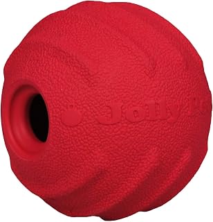 Jolly Pets Tuff Tosser 4-Inch Bouncing Dog Ball - Durable Chew Toy, Treat Holder for Aggressive Chewers, Red