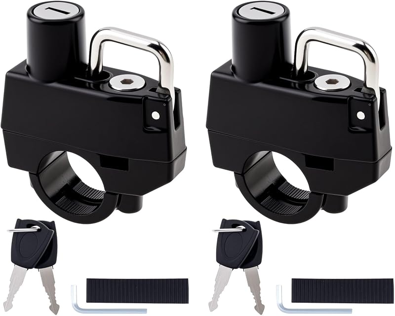 2Pcs Motorcycle Helmet Lock Keyed Alike, Anti Theft Lock for Frame Bumper | 4 identical keys. Heavy-duty zinc alloy, Waterproof tamper-proof. Fits 22mm 7/8" bar. For helmets/jackets/bags. Easy install.