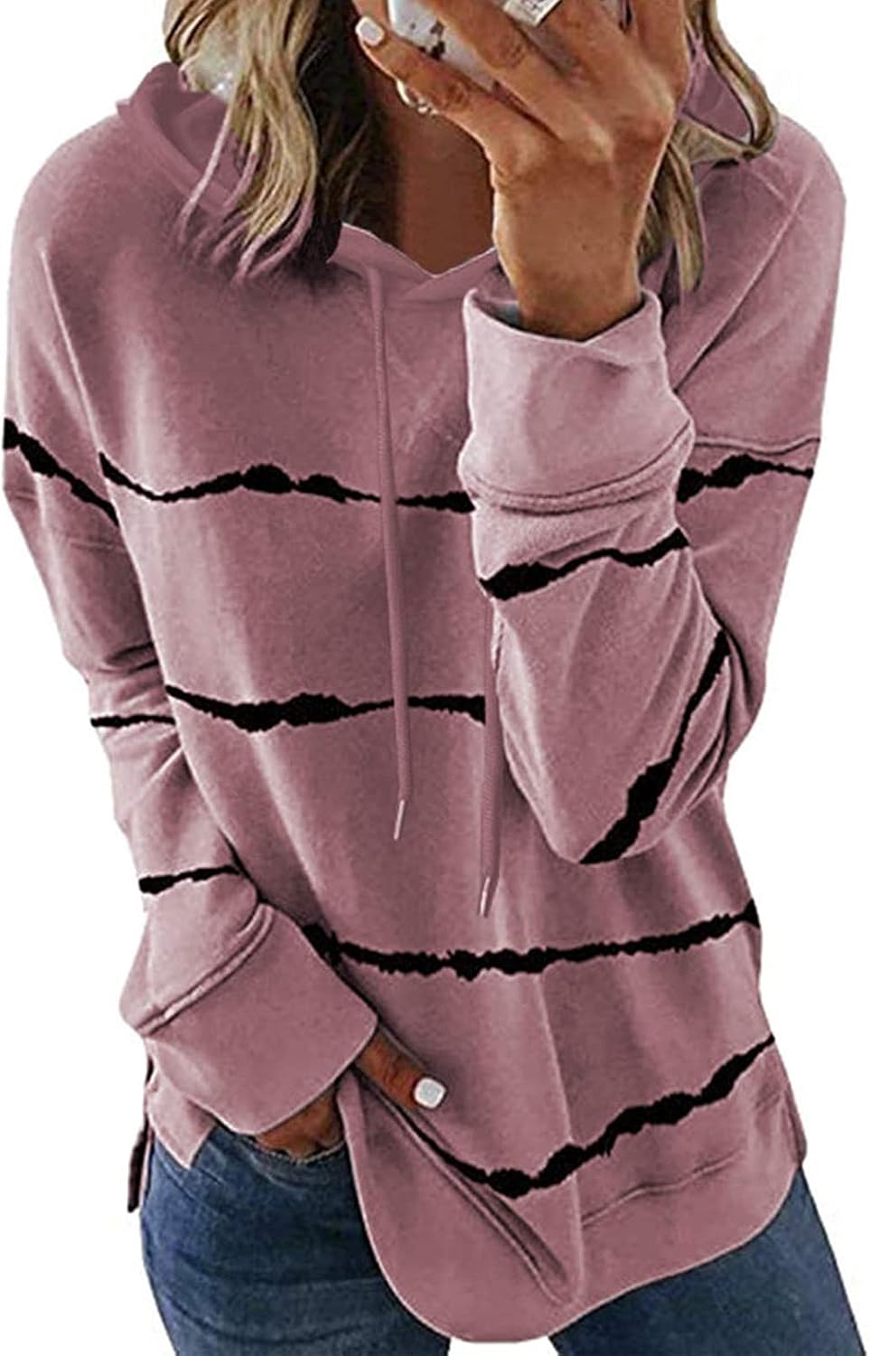 BTFBM Women Sweatshirts Tie Dye Print Striped Color Block Long Sleeve Comfy Loose Soft Casual T Shirts Pullover (S-2XL)