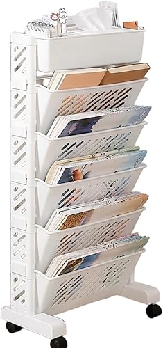 Estantería móvil de plástico con ruedas para almacenamiento de 6 capas con ruedas para oficina en casa, aula (6 capas, sin )