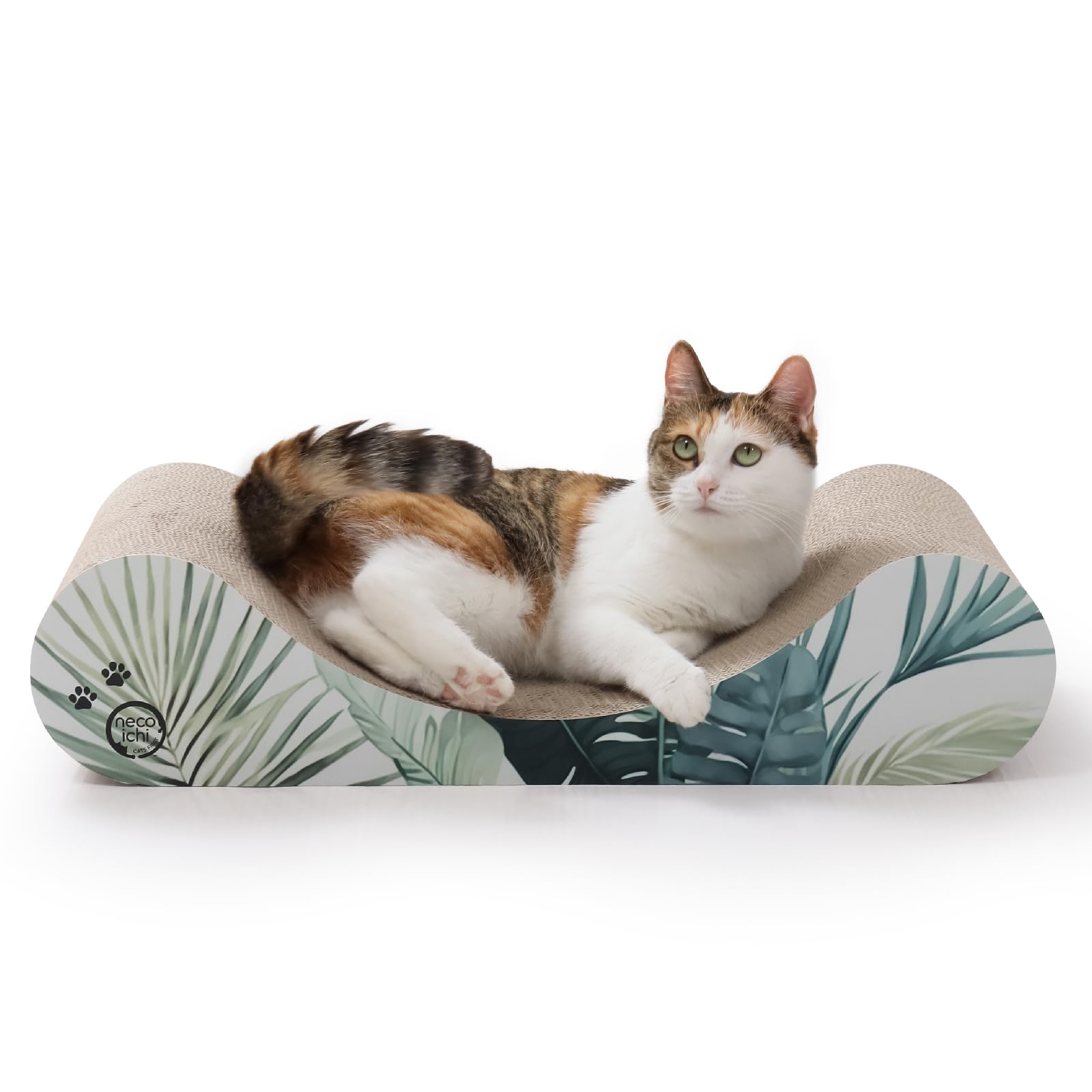Necoichi Cardboard Cat Scratcher Bed for Indoor Cats - Cat Scratching Board, Horizontal Cat Scratch Pad Lounger with Reversible Usability and Extra Comfort for Lounge, Curved (23" Large, Oak)
