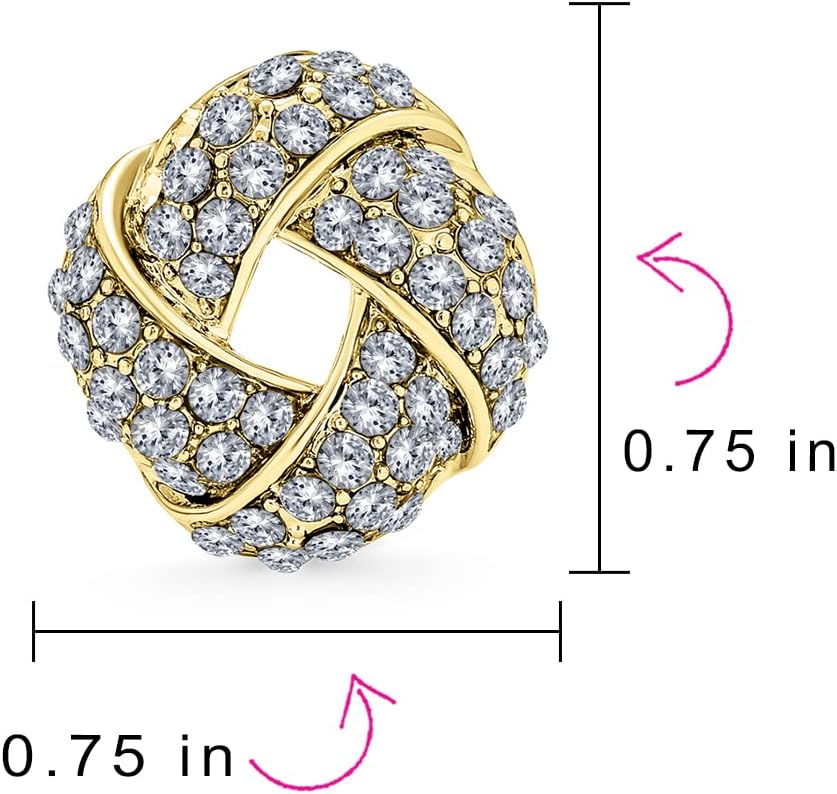 Bling Jewelry Classic Twist Braided Pave Crystal Love Knot Button Style Clip On Earring For Women Non Pierced Ears Rhodium Plated Rose Gold Tone