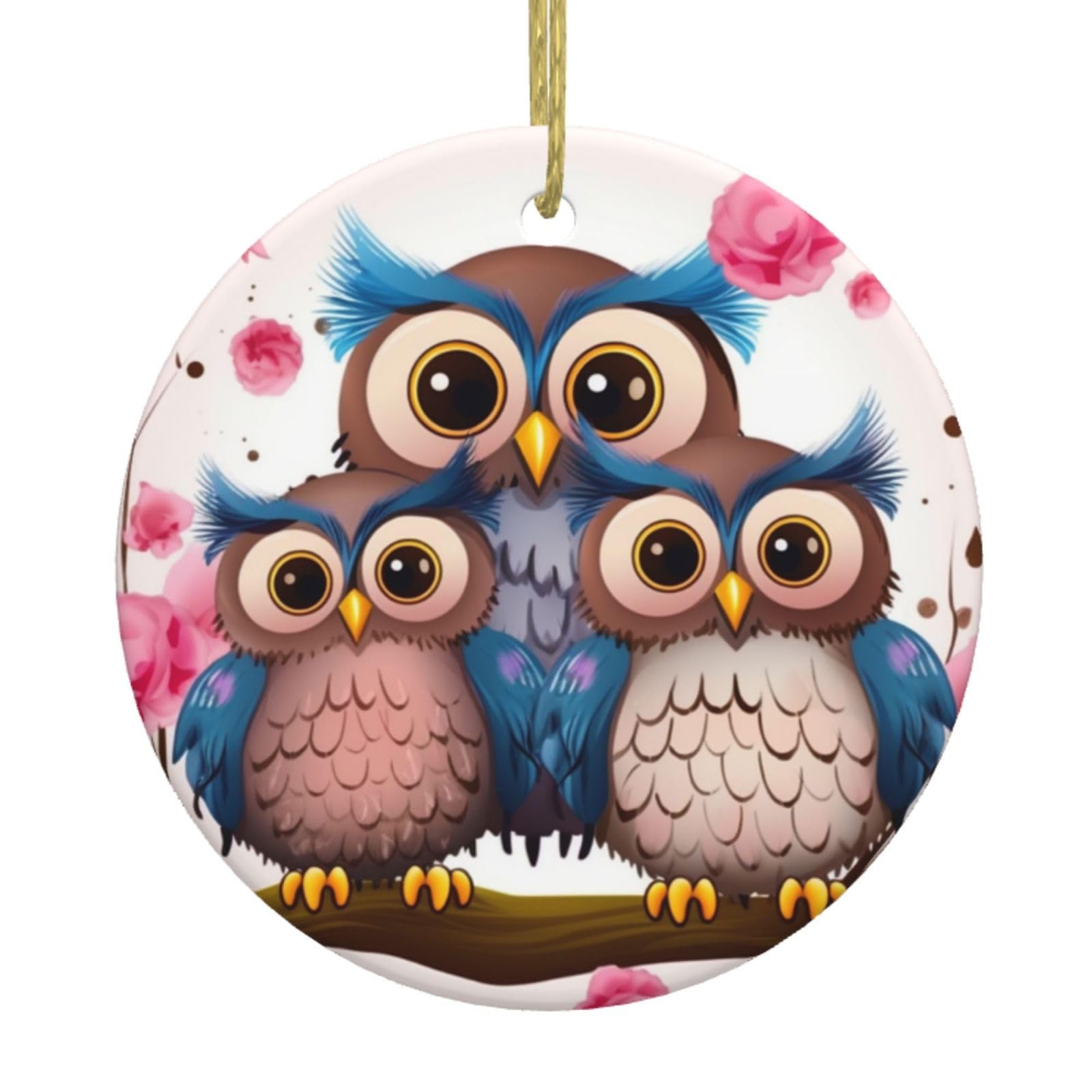 Fodpand Women's White Cute Owls Christmas Ornaments 2025, Gift Exchange For Men, Collectible Ceramic Ornament Round Hanging Ornaments For Christmas Tree Decoration