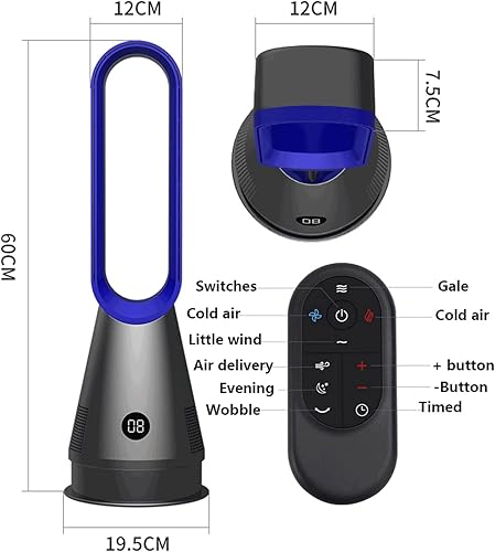 Miniatura 8 de Ventilador sin aspas con control remoto y purificador de aire, ventilador de torre oscilante de 80 con 8 velocidades, temporizador de 8 horas,