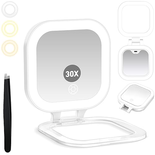GOMIPURU Travel Mirror with Light, Compact Mirrors, 1x/30x Magnifying Mirror