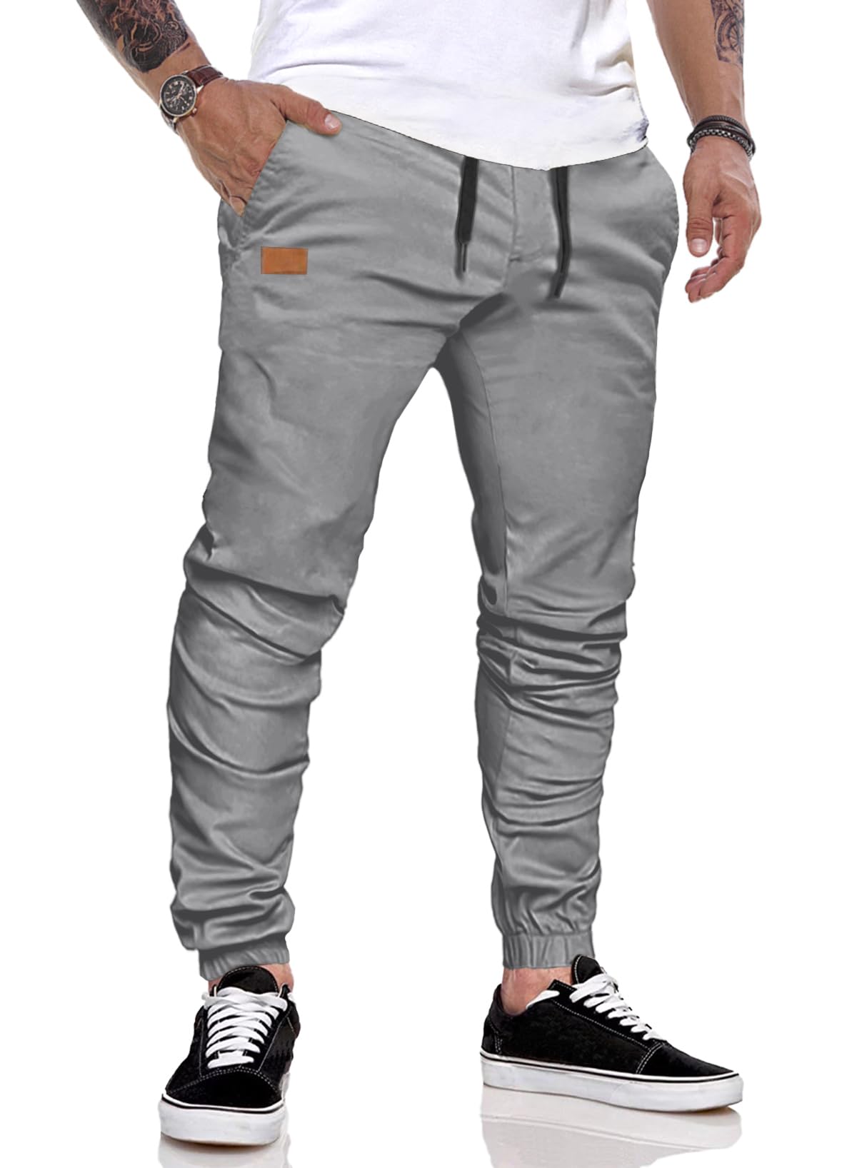 JMIERR Hose Herren Chino Cargo Hose Jogginghose Herren Baumwolle Sporthose Casual Freizeithose Elastische Taille mit Kordelzug Sweatpants Herren mit Taschen
