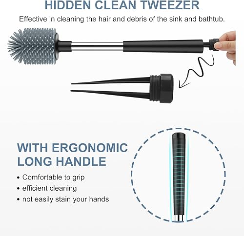 Miniatura 3 de SetSail - Cepillo de silicona para taza de inodoro con soporte automático y ventilado para baño con soporte, cepillo limpiador de inodoro para