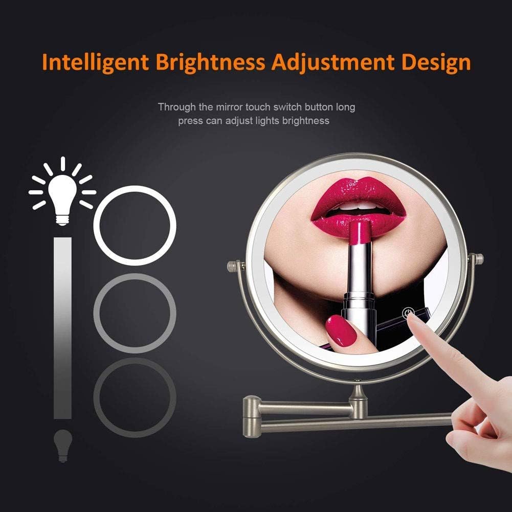 Makeup Mirror 8' Bathroom Mirrors Wall Mounted Makeup Mirror, Upgrade Auto Off LED Shaving Mirror 1X/ 5X Magnifying Double Sided 360° Swivel Extendable, Powered by 4 x AAA Batteries(Nickel)