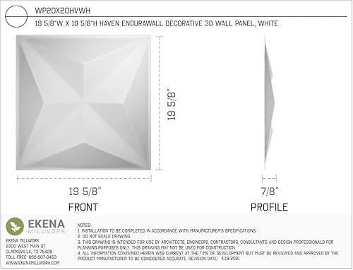 Miniatura 2 de Ekena Millwork WP20X20HVWH-CASE-12 19 5/8 pulgadas de ancho x 19 5/8 pulgadas de alto Haven EnduraWall Decorativo 3D Panel de pared Cubiertas 32.1