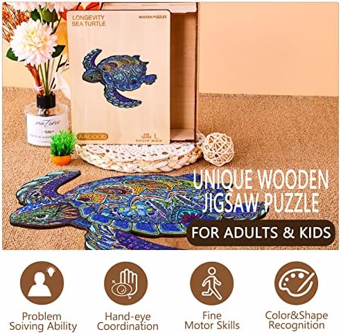AAGOOD Wooden Jigsaw Puzzles, 308Pcs Animal Shape Puzzle Pieces Wooden Puzzle for Adults and Children, Jigsaw Puzzle for Kids Sea Turtle (L)