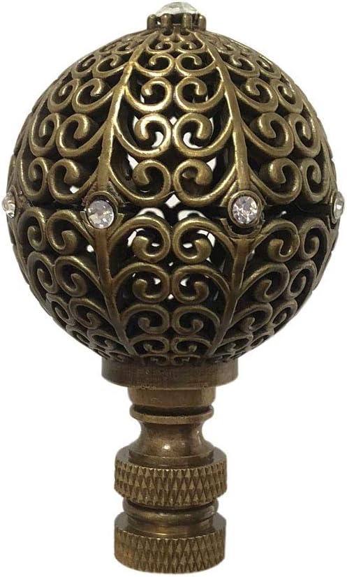 Royal Designs Traditional Filigree Globe 2.75" Crystal Embelishment Lamp Finial for Lamp Shade, Polished Brass - Set of 2
