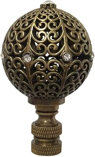 Royal Designs, Inc. Traditional Filigree Globe Crystal Embelishment Finial for Lamp Shade, F-5072AB-1, Antique Brass
