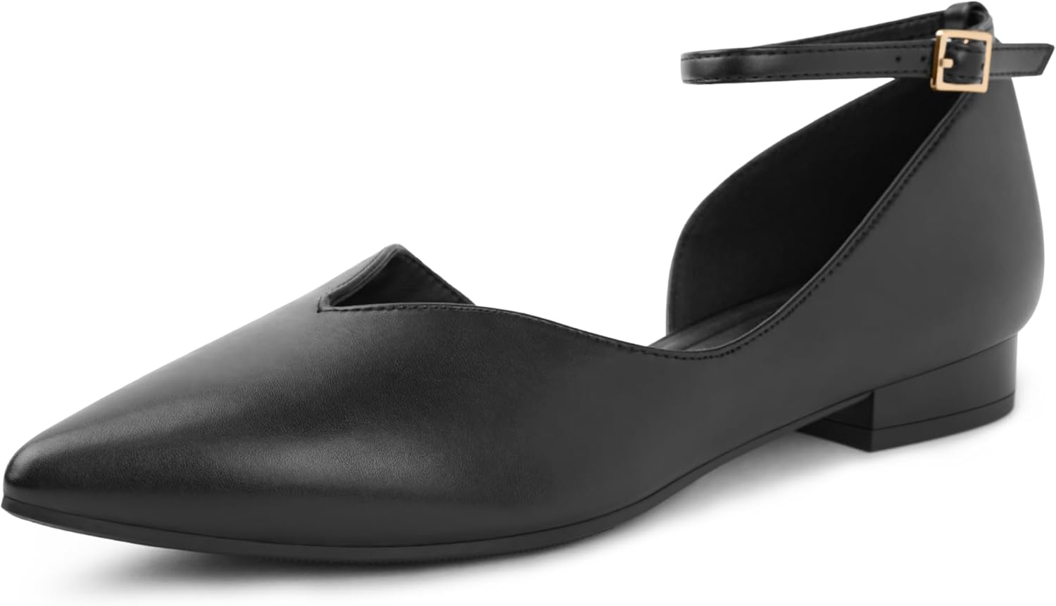Arromic Black Flats for Women Flats with Ankle Strap Pointed Toe Dress Flat Shoes for Work Office Dressy 7.5 Black