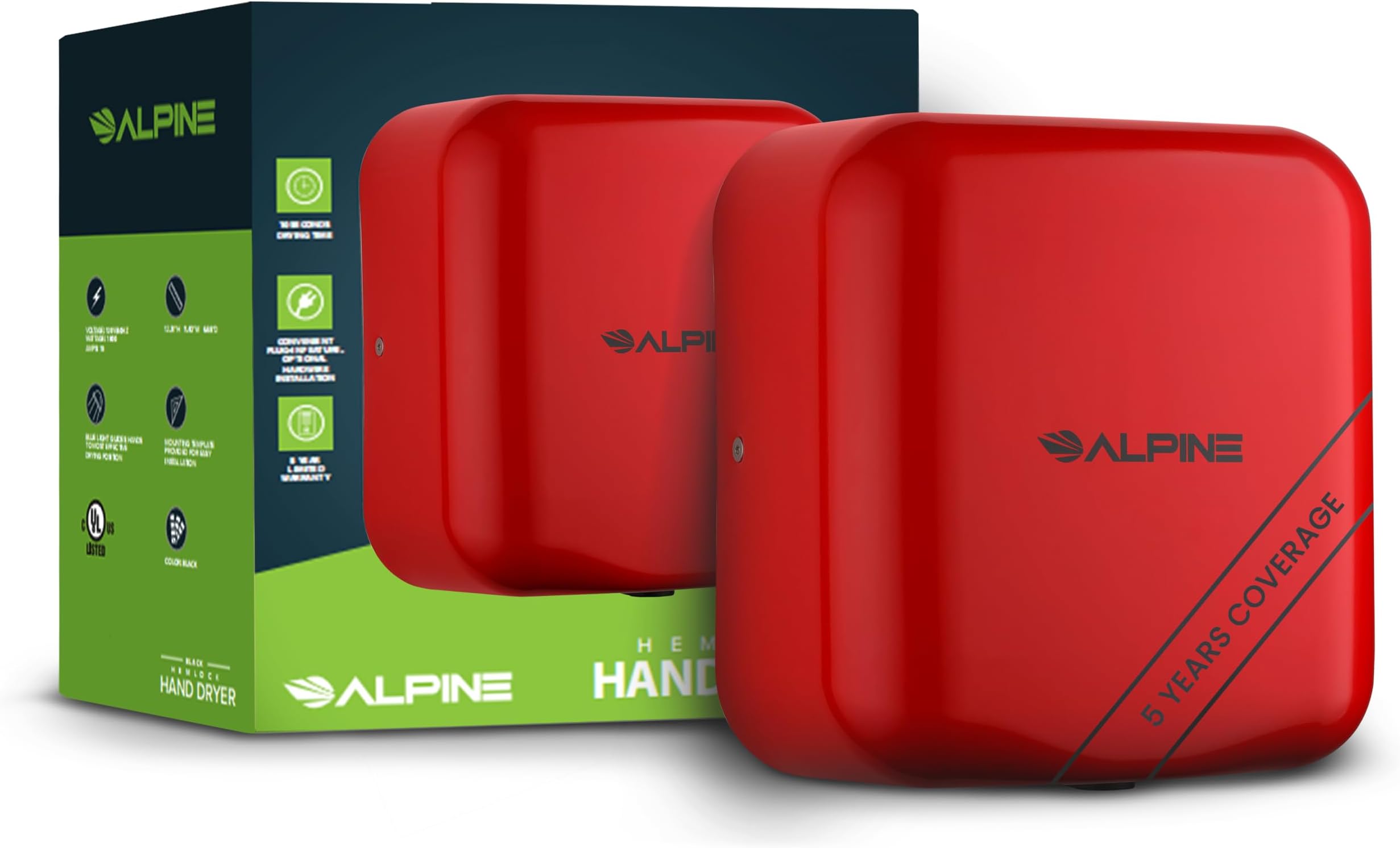 Alpine Industries Commercial Automatic Hand Dryer - High Speed Air Hand Dryer for Home, Restaurant, Bathroom, and High Traffic Areas. 1800 Watts / 110-120 Volts (Red)
