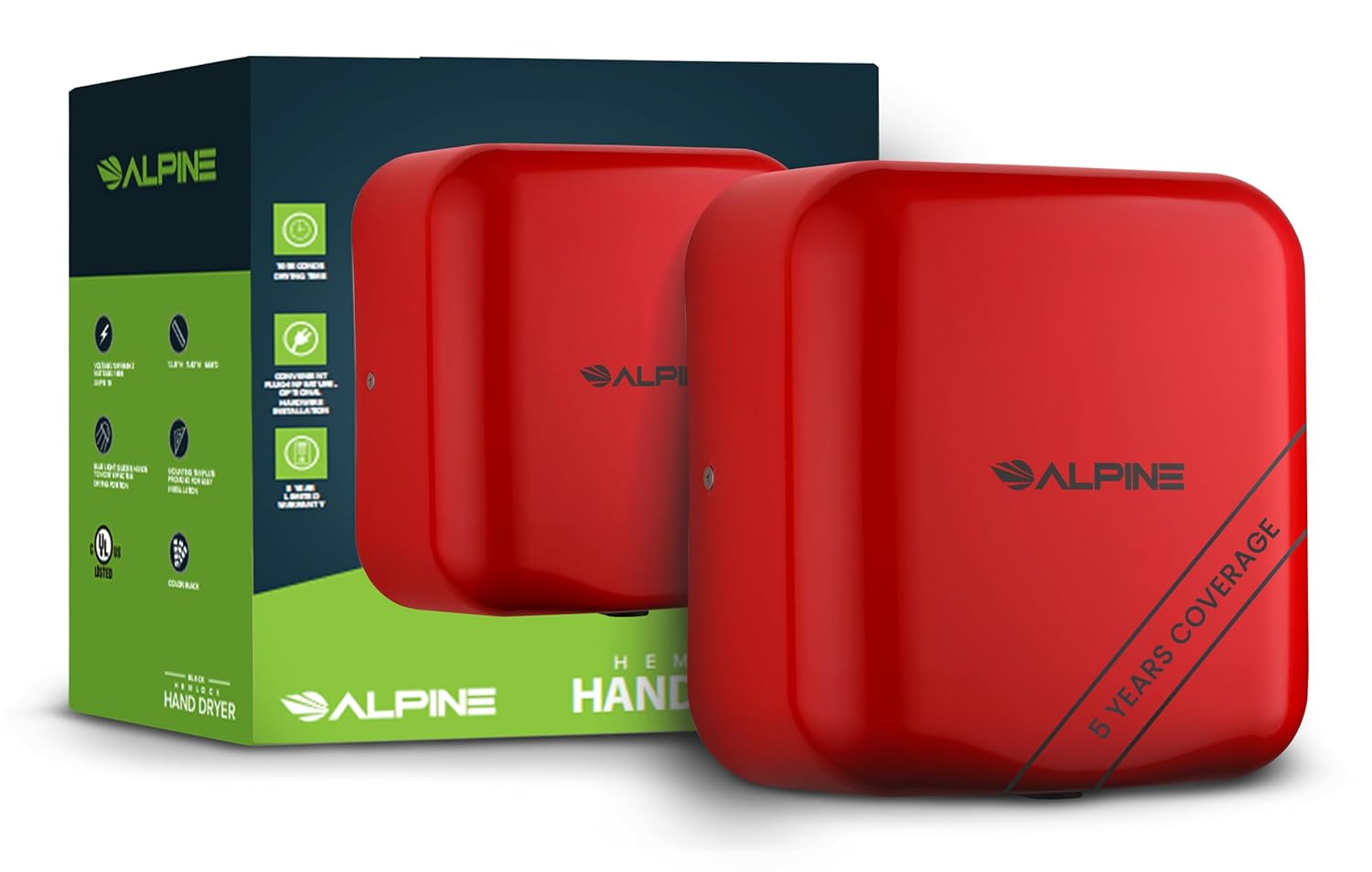 Alpine Industries Hemlock Automatic Hand Dryer - Heavy Duty Stainless Steel | 1800Watts | 110-120Volts (Brushed Stainless Steel)