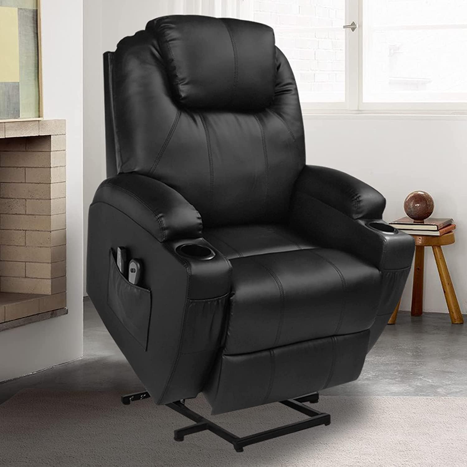 RELAXIXI Power Lift Recliner Chair Single Living Room Sofa with Massage,Home Theater Seating with Heat and Vibration Sofa Back and Detachable Armrest