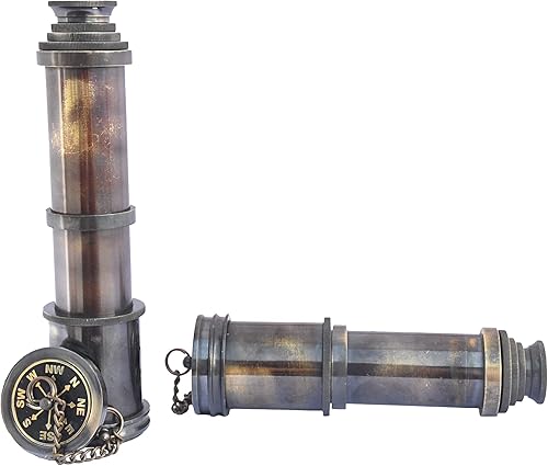 Miniatura 6 de WOANIN 1915 London Brass Maritime - Telescopio pirata vintage de cristal espía 15x, telescopio pirata funcional de latón y visión clara, maravilloso