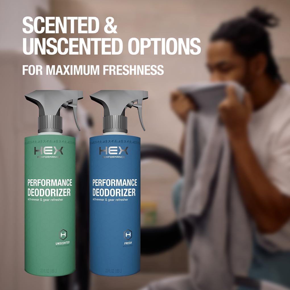 HEX Performance Deodorizing Spray, Fresh, 44oz (Pack of 2) - Awesome for Shoes, Gear, Activewear & Fabrics, Yoga Mats & Gym Equipment, Carpet, Pets, Odor Eliminator & Fabric Refresher Spray