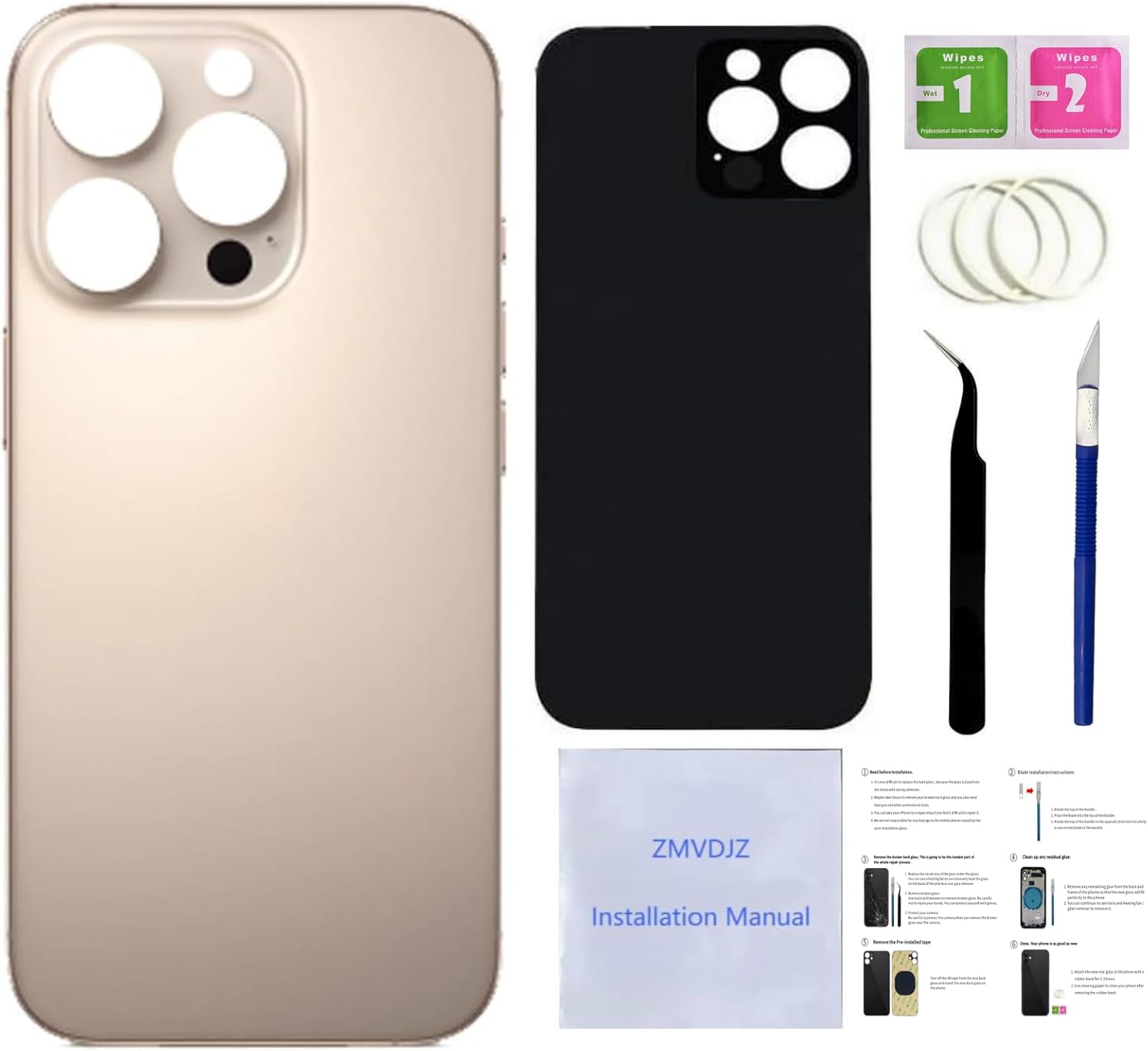 16 Pro Back Glass Replacement for iPhone 16 Pro Back Cover Glass (Desert Titanium, 6.3 inches) with Pre-Installed Tape +Installation Instruction + Repair Tools (Desert Titanium)